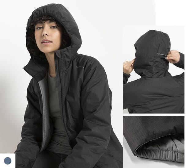 Padded ripstop jacket with hood.