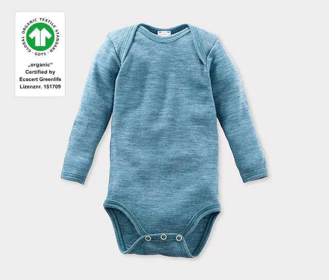 Baby bodysuits made from 100% organic merino wool.