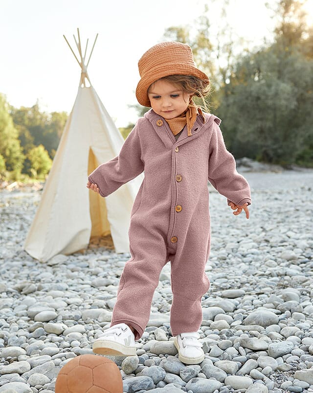 Organic boiled wool clothing for babies.